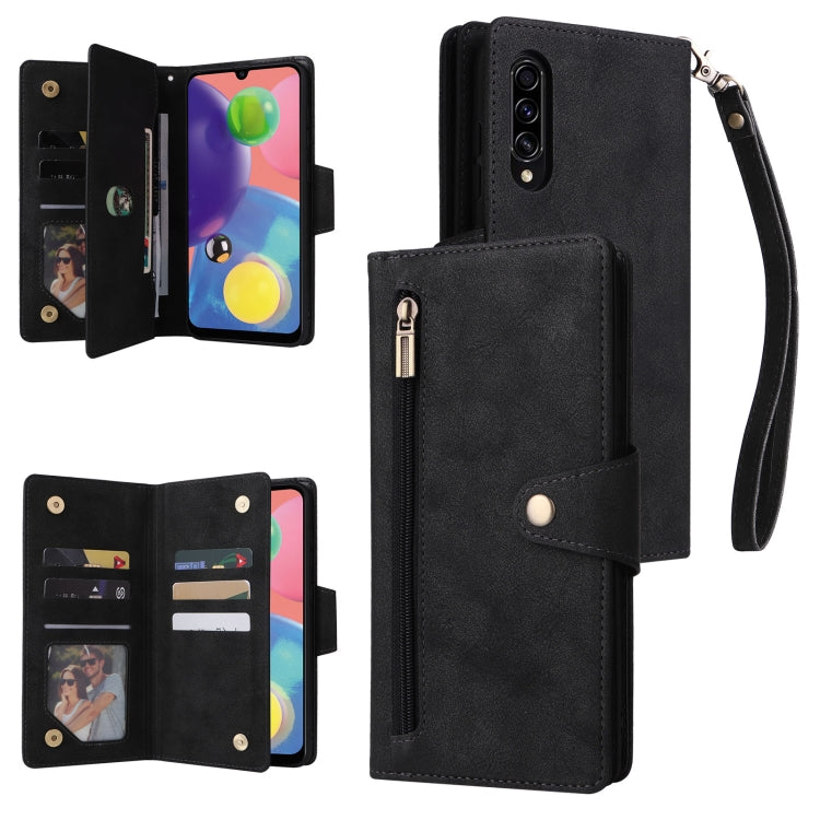 Rivet Buckle 9 Cards Three Fold Leather Phone Case