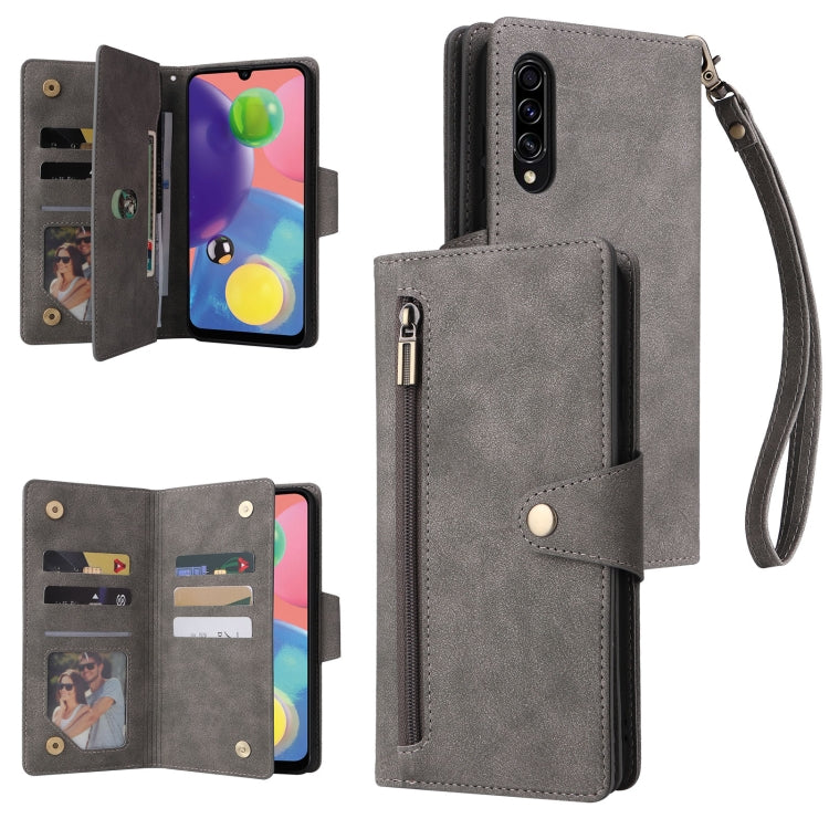 Rivet Buckle 9 Cards Three Fold Leather Phone Case