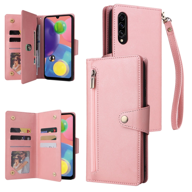 Rivet Buckle 9 Cards Three Fold Leather Phone Case