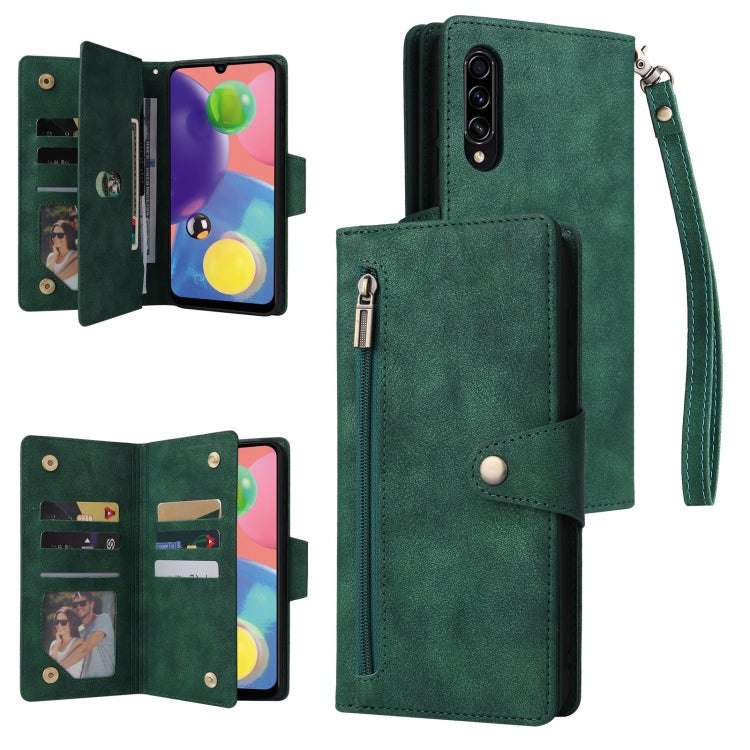Rivet Buckle 9 Cards Three Fold Leather Phone Case