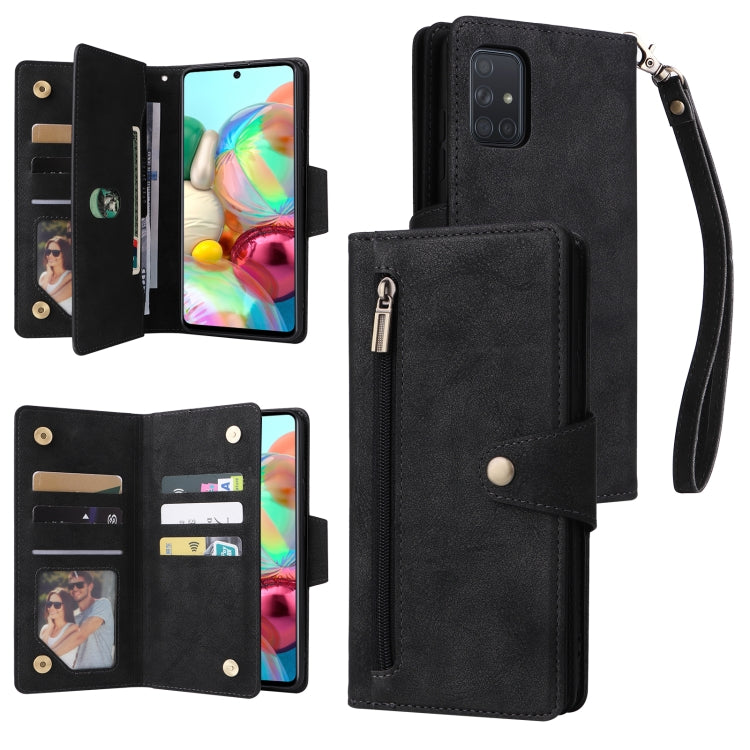 Rivet Buckle 9 Cards Three Fold Leather Phone Case