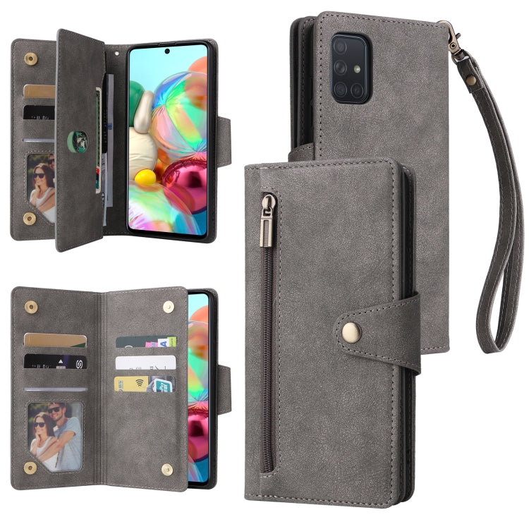 Rivet Buckle 9 Cards Three Fold Leather Phone Case