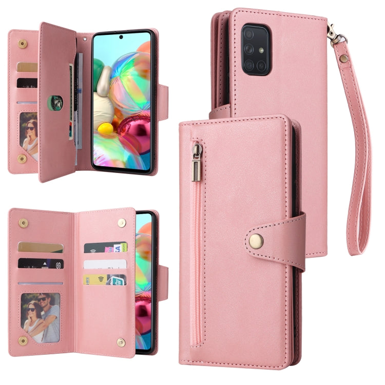 Rivet Buckle 9 Cards Three Fold Leather Phone Case