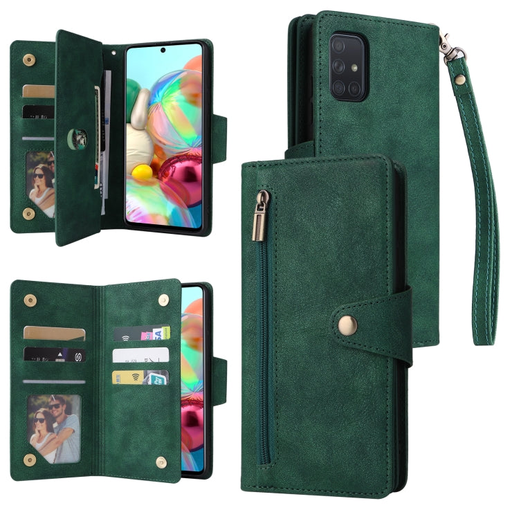 Rivet Buckle 9 Cards Three Fold Leather Phone Case
