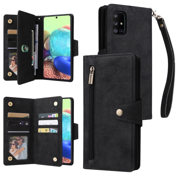 Rivet Buckle 9 Cards Three Fold Leather Phone Case