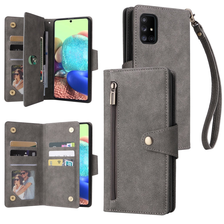 Rivet Buckle 9 Cards Three Fold Leather Phone Case