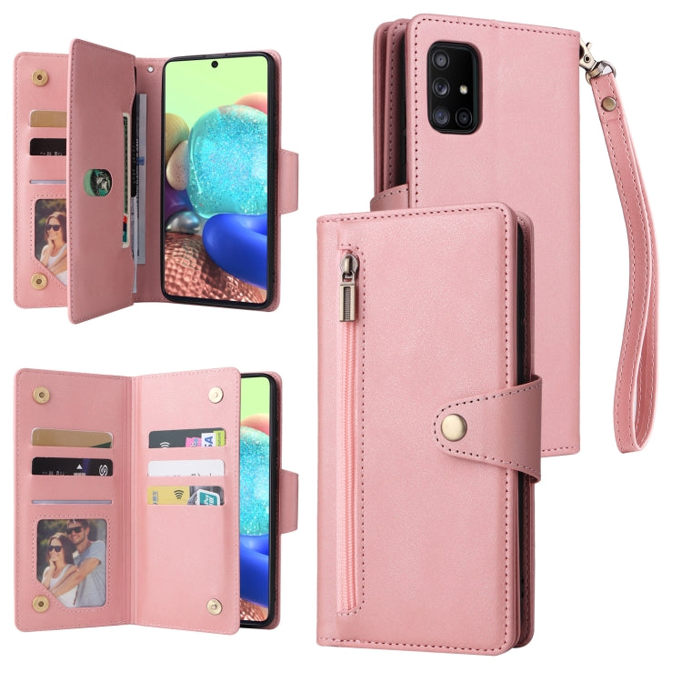 Rivet Buckle 9 Cards Three Fold Leather Phone Case