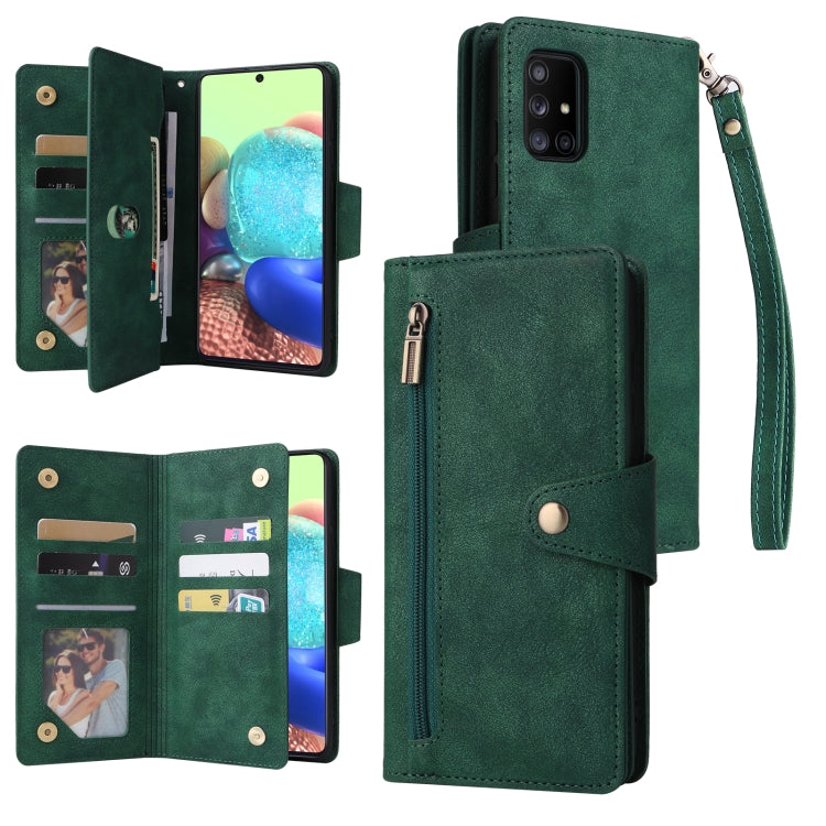 Rivet Buckle 9 Cards Three Fold Leather Phone Case