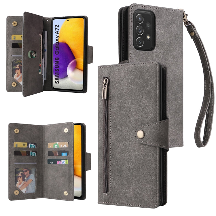 Rivet Buckle 9 Cards Three Fold Leather Phone Case