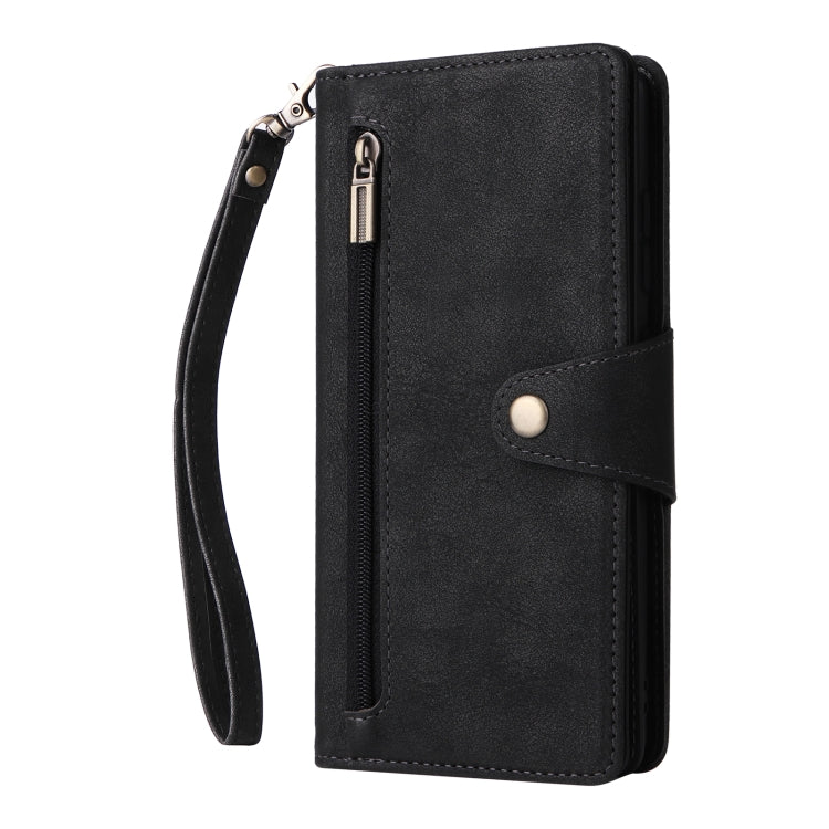 Rivet Buckle 9 Cards Three Fold Leather Phone Case