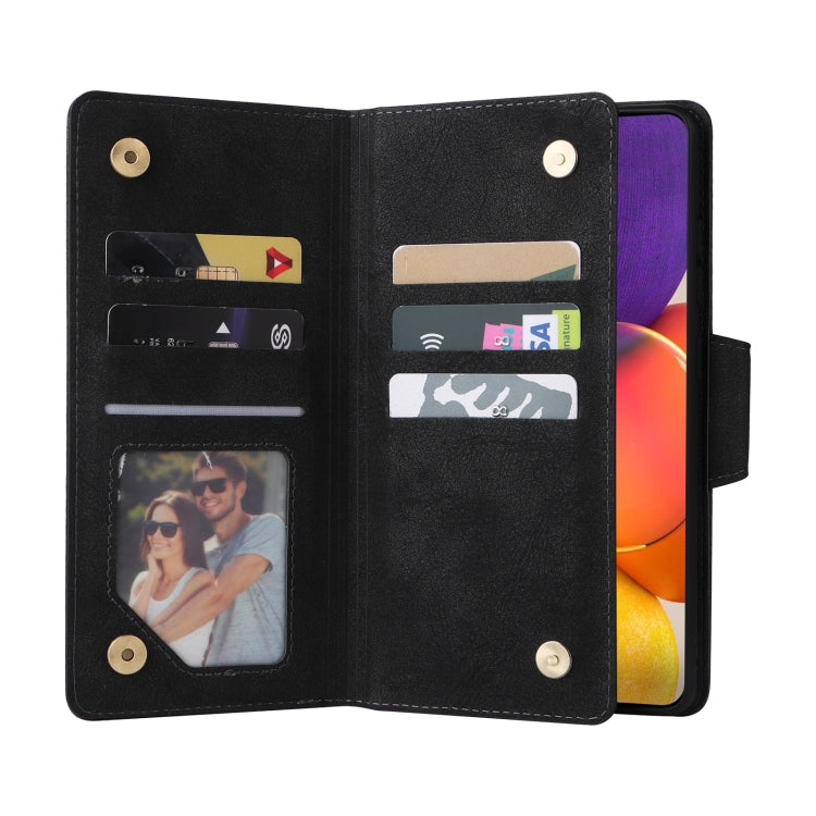 Rivet Buckle 9 Cards Three Fold Leather Phone Case