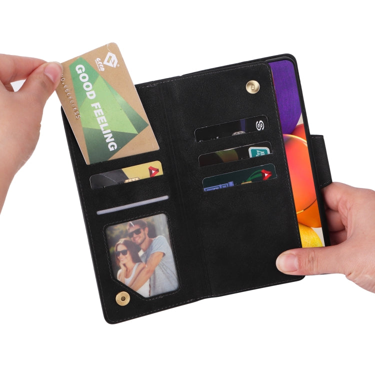 Rivet Buckle 9 Cards Three Fold Leather Phone Case