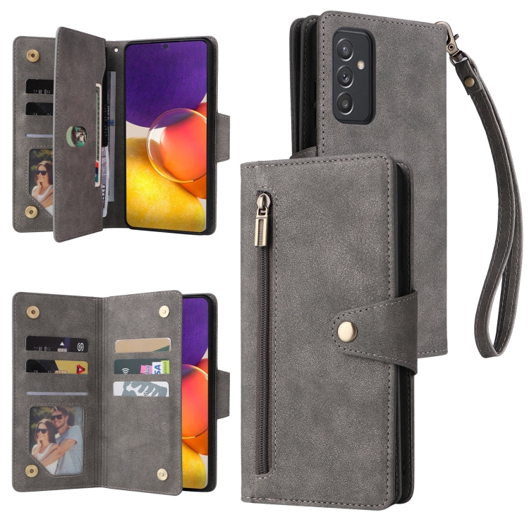Rivet Buckle 9 Cards Three Fold Leather Phone Case