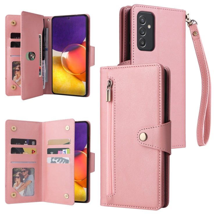 Rivet Buckle 9 Cards Three Fold Leather Phone Case