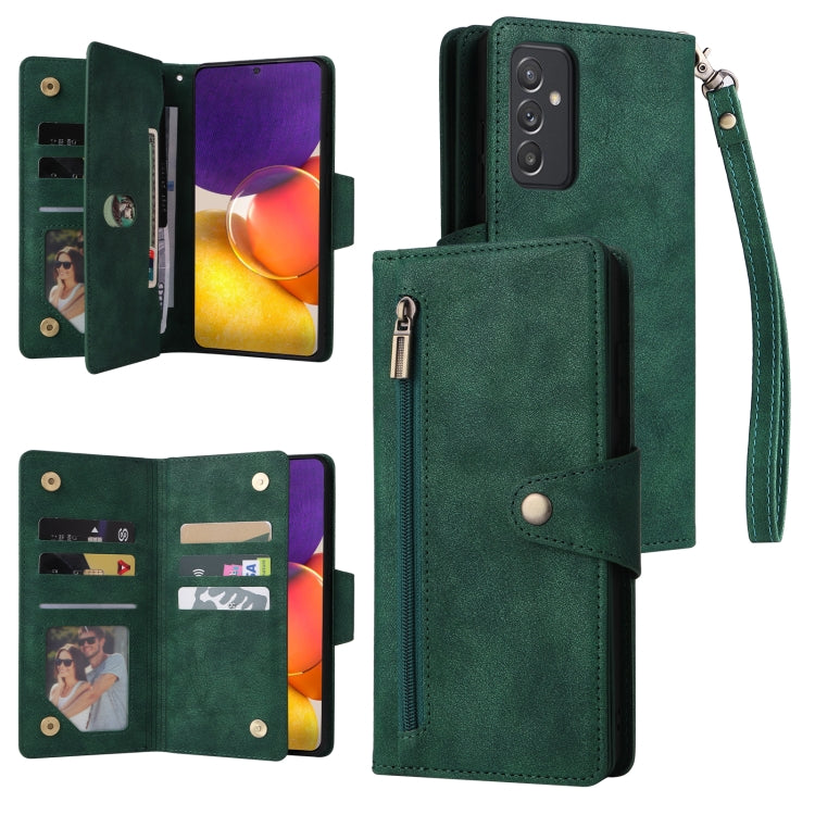 Rivet Buckle 9 Cards Three Fold Leather Phone Case
