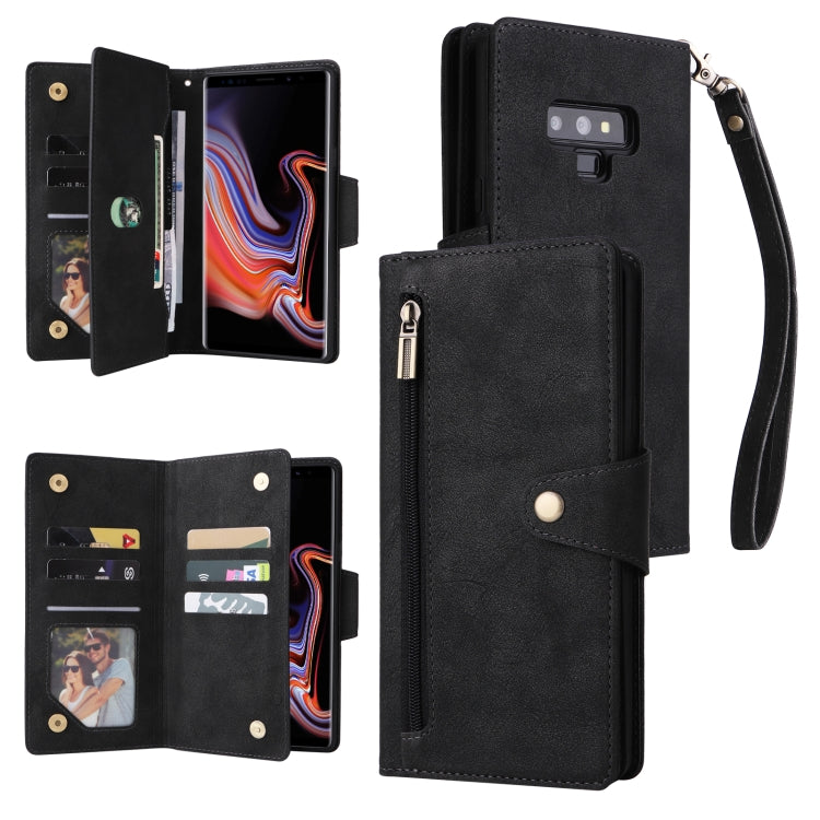 Rivet Buckle 9 Cards Three Fold Leather Phone Case
