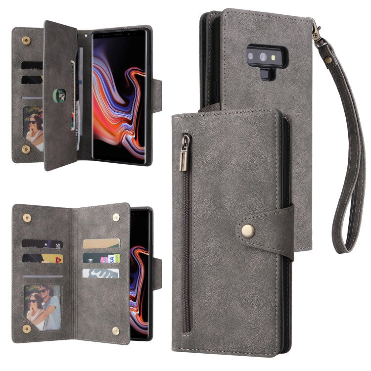 Rivet Buckle 9 Cards Three Fold Leather Phone Case