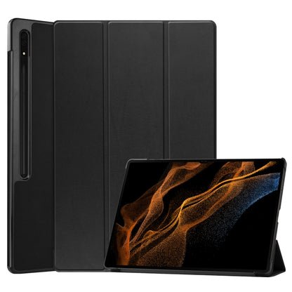 Three-folding Holder Custer Texture Leather Tablet Case, For Samsung Galaxy Tab S8 Ultra