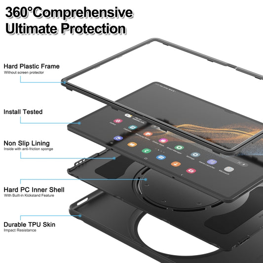 360 Rotation Handle Grip TPU + PC Tablet Case, For Samsung Galaxy Tab S10 Ultra / S9 Ultra /  S8 Ultra