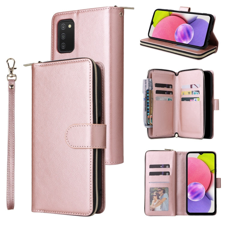 9 Card Slots Zipper Wallet Bag Leather Phone Case, For Samsung Galaxy A03s EU Version, For Samsung Galaxy A13 5G, For Samsung Galaxy A33 5G, For Samsung Galaxy A53 5G, For Samsung Galaxy S22+ 5G, For Samsung Galaxy S22 Ultra 5G, For Samsung Galaxy S22 5G