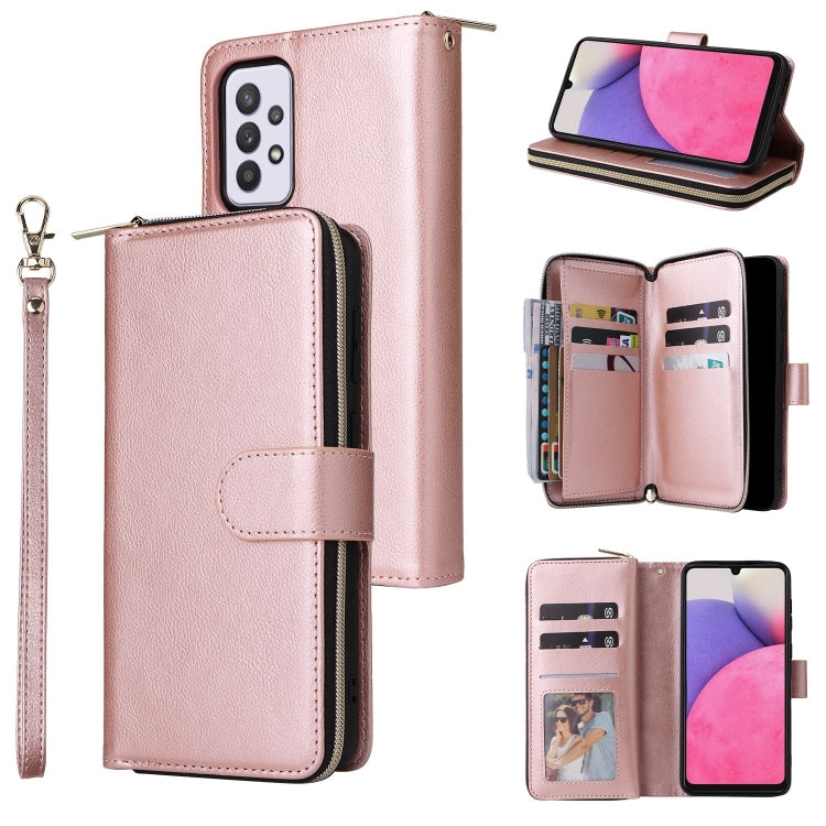9 Card Slots Zipper Wallet Bag Leather Phone Case, For Samsung Galaxy A03s EU Version, For Samsung Galaxy A13 5G, For Samsung Galaxy A33 5G, For Samsung Galaxy A53 5G, For Samsung Galaxy S22+ 5G, For Samsung Galaxy S22 Ultra 5G, For Samsung Galaxy S22 5G