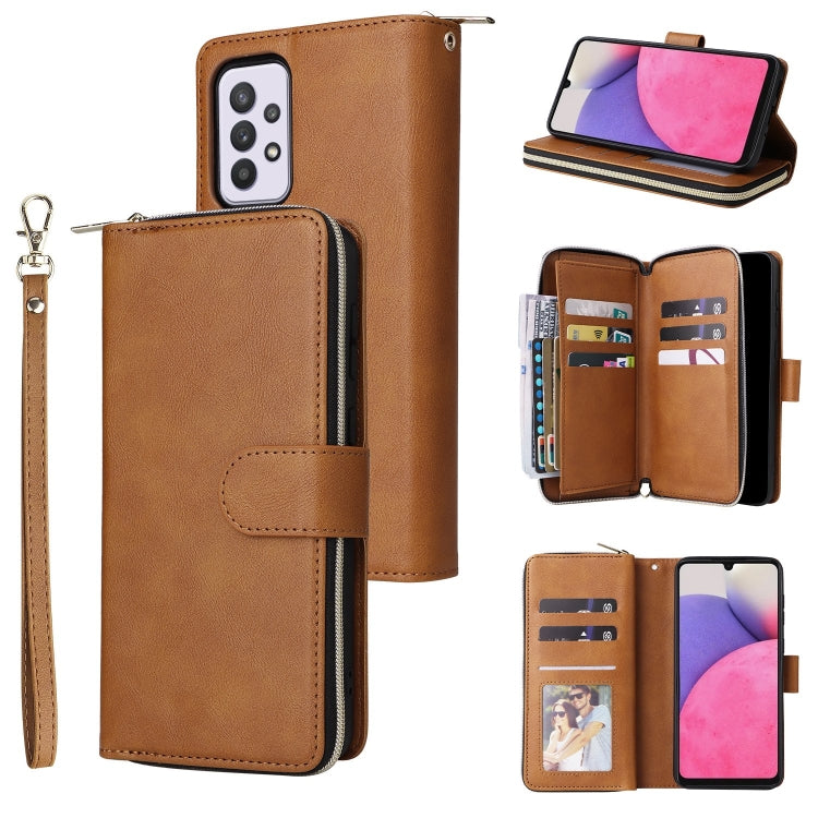 9 Card Slots Zipper Wallet Bag Leather Phone Case, For Samsung Galaxy A03s EU Version, For Samsung Galaxy A13 5G, For Samsung Galaxy A33 5G, For Samsung Galaxy A53 5G, For Samsung Galaxy S22+ 5G, For Samsung Galaxy S22 Ultra 5G, For Samsung Galaxy S22 5G