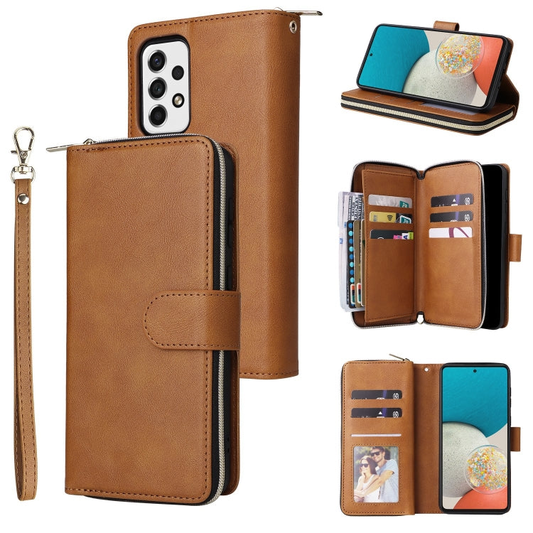 9 Card Slots Zipper Wallet Bag Leather Phone Case, For Samsung Galaxy A03s EU Version, For Samsung Galaxy A13 5G, For Samsung Galaxy A33 5G, For Samsung Galaxy A53 5G, For Samsung Galaxy S22+ 5G, For Samsung Galaxy S22 Ultra 5G, For Samsung Galaxy S22 5G
