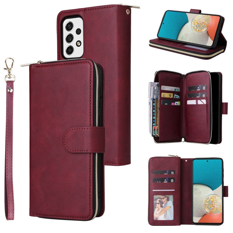9 Card Slots Zipper Wallet Bag Leather Phone Case, For Samsung Galaxy A03s EU Version, For Samsung Galaxy A13 5G, For Samsung Galaxy A33 5G, For Samsung Galaxy A53 5G, For Samsung Galaxy S22+ 5G, For Samsung Galaxy S22 Ultra 5G, For Samsung Galaxy S22 5G
