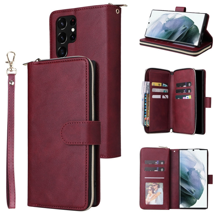9 Card Slots Zipper Wallet Bag Leather Phone Case, For Samsung Galaxy A03s EU Version, For Samsung Galaxy A13 5G, For Samsung Galaxy A33 5G, For Samsung Galaxy A53 5G, For Samsung Galaxy S22+ 5G, For Samsung Galaxy S22 Ultra 5G, For Samsung Galaxy S22 5G