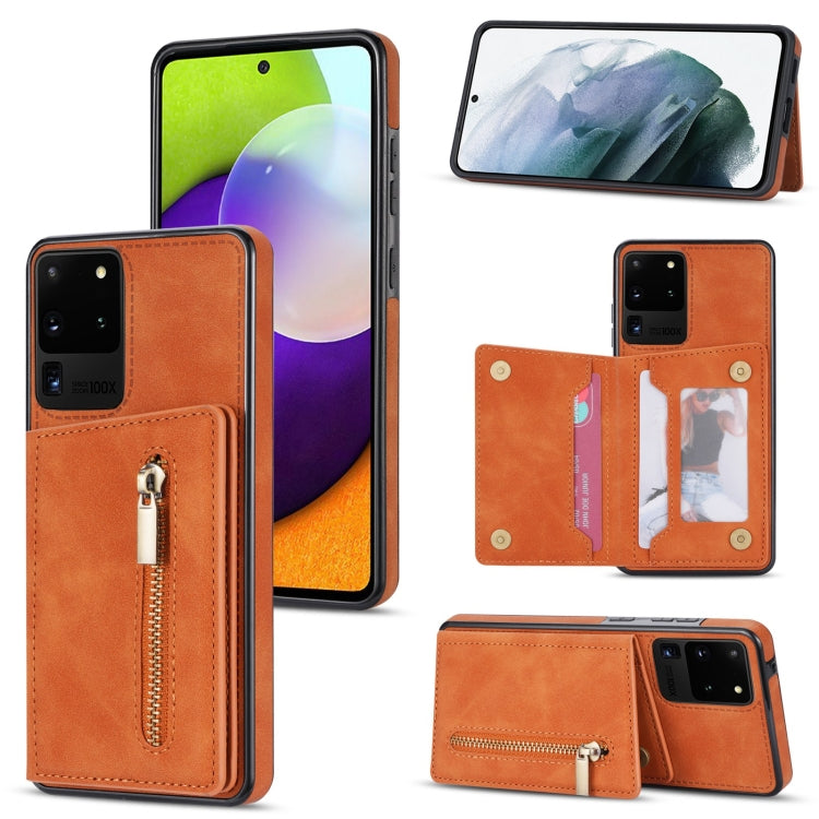 Zipper Card Holder Phone Case, For Samsung Galaxy S20 FE, For Samsung Galaxy S20 Ultra, For Samsung Galaxy S21 Ultra 5G, For Samsung Galaxy S21+ 5G, For Samsung Galaxy S21 5G, For Samsung Galaxy S21 FE 5G, For Samsung Galaxy S22 5G���������������������...