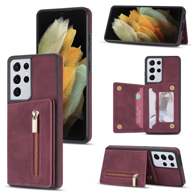 Zipper Card Holder Phone Case, For Samsung Galaxy S20 FE, For Samsung Galaxy S20 Ultra, For Samsung Galaxy S21 Ultra 5G, For Samsung Galaxy S21+ 5G, For Samsung Galaxy S21 5G, For Samsung Galaxy S21 FE 5G, For Samsung Galaxy S22 5G���������������������...