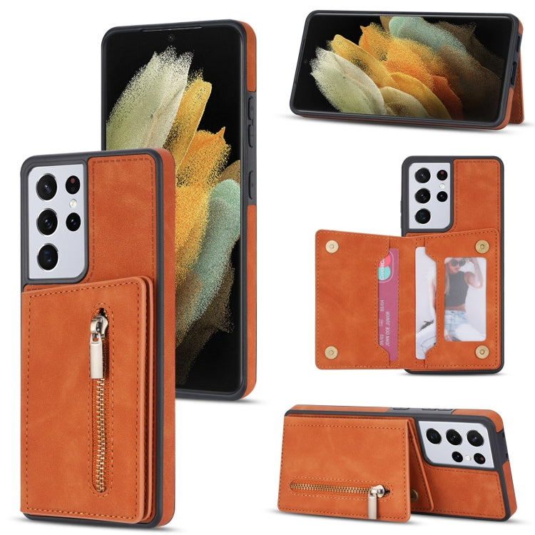 Zipper Card Holder Phone Case, For Samsung Galaxy S20 FE, For Samsung Galaxy S20 Ultra, For Samsung Galaxy S21 Ultra 5G, For Samsung Galaxy S21+ 5G, For Samsung Galaxy S21 5G, For Samsung Galaxy S21 FE 5G, For Samsung Galaxy S22 5G���������������������...