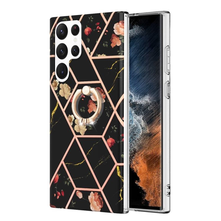 Splicing Marble Flower Pattern TPU Ring Holder Case