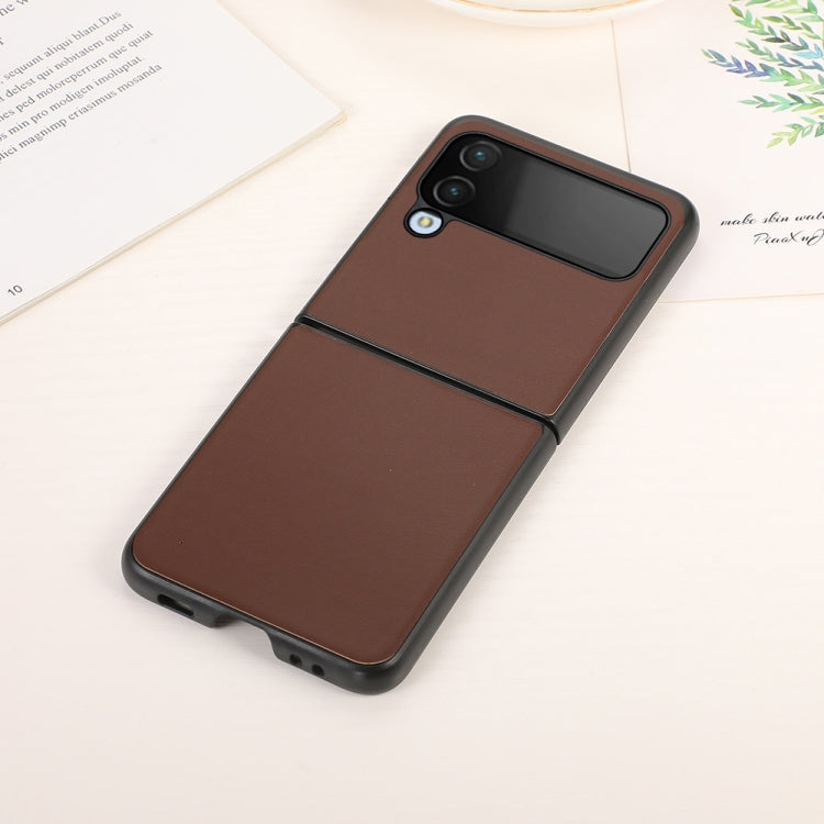 Sheep Texture Genuine Leather Phone Case, For Samsung Galaxy Z Flip4