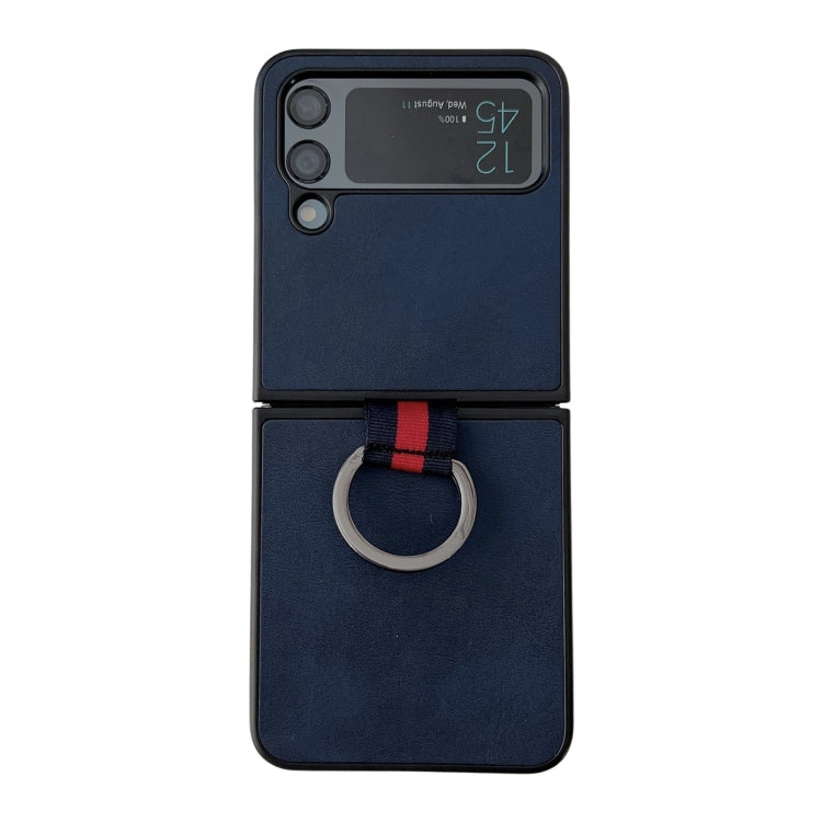 Two-color Cowhide Texture Protective Phone Case with Ring Buckle, For Samsung Galaxy Z Flip4