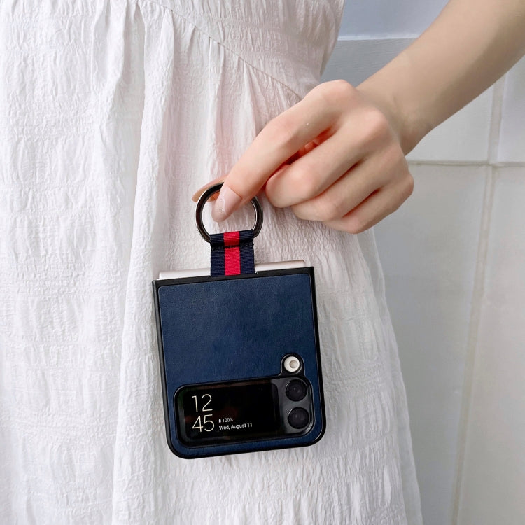 Two-color Cowhide Texture Protective Phone Case with Ring Buckle, For Samsung Galaxy Z Flip4