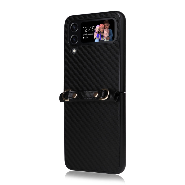 Carbon Fiber Texture Phone Case With Lanyard, For Samsung Galaxy Z Flip4