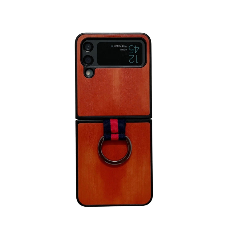 Yellow Cow Texture PU Phone Case With Ring, For Samsung Galaxy Z Flip4