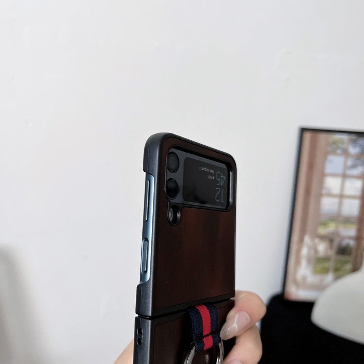 Yellow Cow Texture PU Phone Case With Ring, For Samsung Galaxy Z Flip4