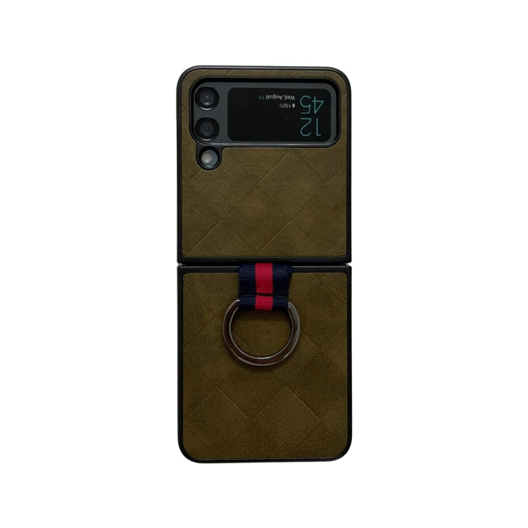 Weave Plaid PU Phone Case With Ring, For Samsung Galaxy Z Flip4