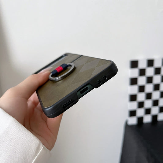 Weave Plaid PU Phone Case With Ring, For Samsung Galaxy Z Flip4