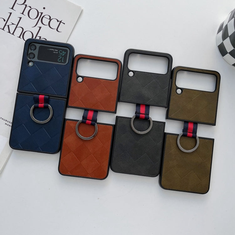 Weave Plaid PU Phone Case With Ring, For Samsung Galaxy Z Flip4
