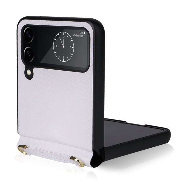 Twill Texture Leather Phone Case with Lanyard, For Samsung Galaxy Z Flip4