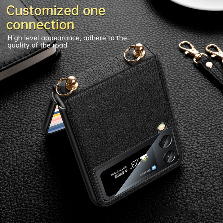 SULADA Litchi Texture Leather + TPU Phone Case with Strap, For Samsung Galaxy Z Flip4