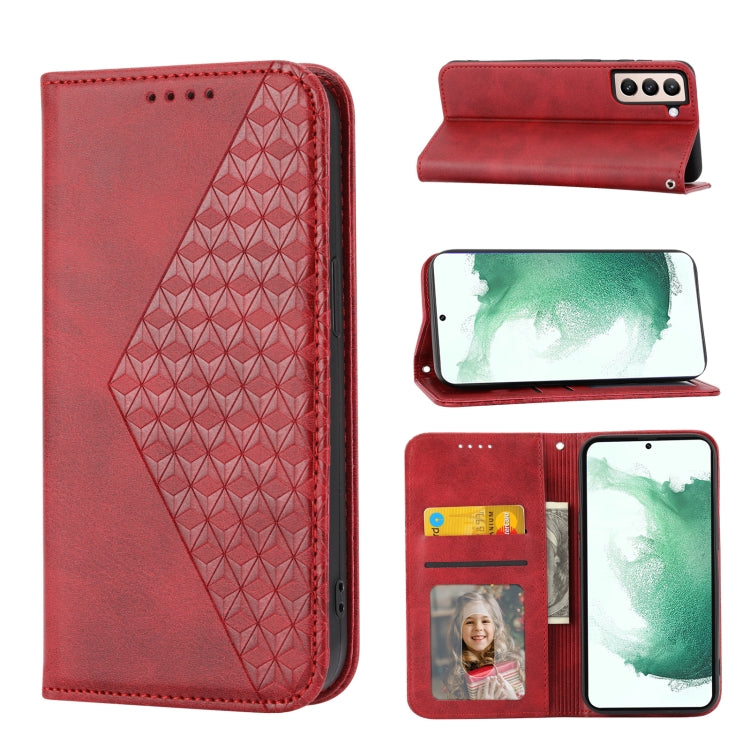 Cubic Grid Calf Texture Magnetic Closure Leather Phone Case, For Samsung Galaxy S22 5G, For Samsung Galaxy S22+ 5G, For Samsung Galaxy S22 Ultra 5G, For Samsung Galaxy S21 5G, For Samsung Galaxy S21+ 5G, For Samsung Galaxy S21 FE 5G��������������������...