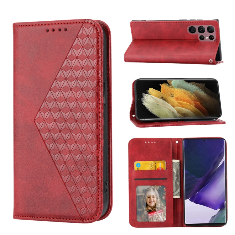 Cubic Grid Calf Texture Magnetic Closure Leather Phone Case, For Samsung Galaxy S22 5G, For Samsung Galaxy S22+ 5G, For Samsung Galaxy S22 Ultra 5G, For Samsung Galaxy S21 5G, For Samsung Galaxy S21+ 5G, For Samsung Galaxy S21 FE 5G��������������������...