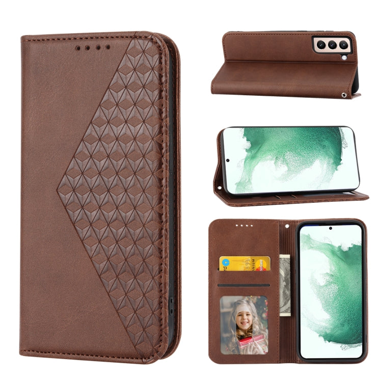 Cubic Grid Calf Texture Magnetic Closure Leather Phone Case, For Samsung Galaxy S22 5G, For Samsung Galaxy S22+ 5G, For Samsung Galaxy S22 Ultra 5G, For Samsung Galaxy S21 5G, For Samsung Galaxy S21+ 5G, For Samsung Galaxy S21 FE 5G��������������������...