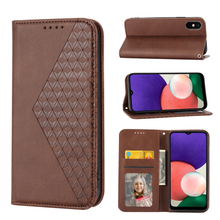 Cubic Grid Calf Texture Magnetic Closure Leather Phone Case, For Samsung Galaxy A22 5G JP Version, For Samsung Galaxy A03s 166mm, For Samsung Galaxy A03s 165.8mm, For Samsung Galaxy A13 4G / 5G, For Samsung Galaxy A53 5G, For Samsung Galaxy A73 5G