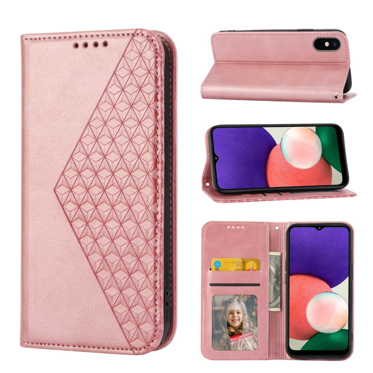 Cubic Grid Calf Texture Magnetic Closure Leather Phone Case, For Samsung Galaxy A22 5G JP Version, For Samsung Galaxy A03s 166mm, For Samsung Galaxy A03s 165.8mm, For Samsung Galaxy A13 4G / 5G, For Samsung Galaxy A53 5G, For Samsung Galaxy A73 5G