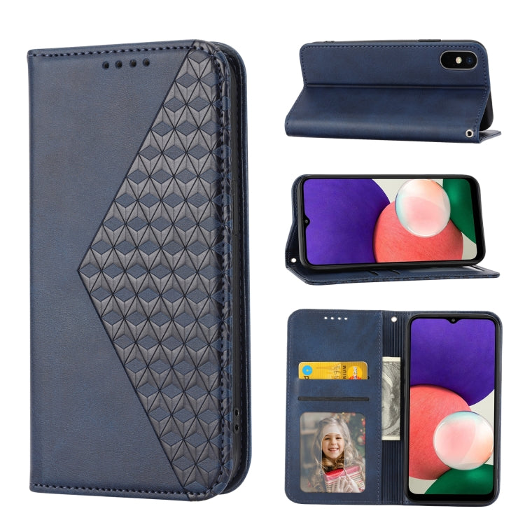 Cubic Grid Calf Texture Magnetic Closure Leather Phone Case, For Samsung Galaxy A22 5G JP Version, For Samsung Galaxy A03s 166mm, For Samsung Galaxy A03s 165.8mm, For Samsung Galaxy A13 4G / 5G, For Samsung Galaxy A53 5G, For Samsung Galaxy A73 5G